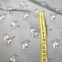 Ткань крепдешин  шелковый кошки на голубом фоне 1114