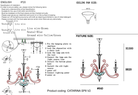 Подвесная люстра Crystal Lux CATARINA SP8 V2 GOLD/TRANSPARENT-COGNAC
