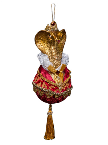 Елочная игрушка Змея на шаре 10х30см ChristmasDeLuxe красная