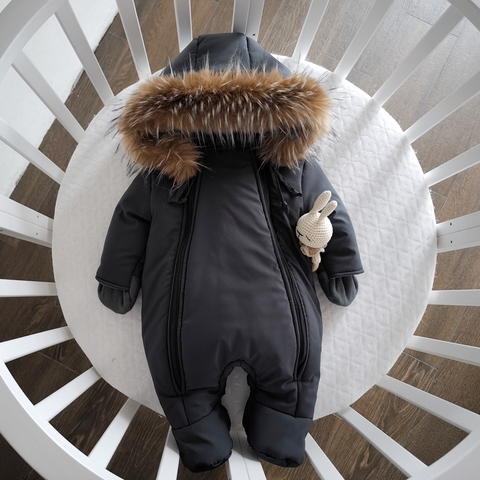 Комбинезон детский, зимний, от 3-6 мес, серый