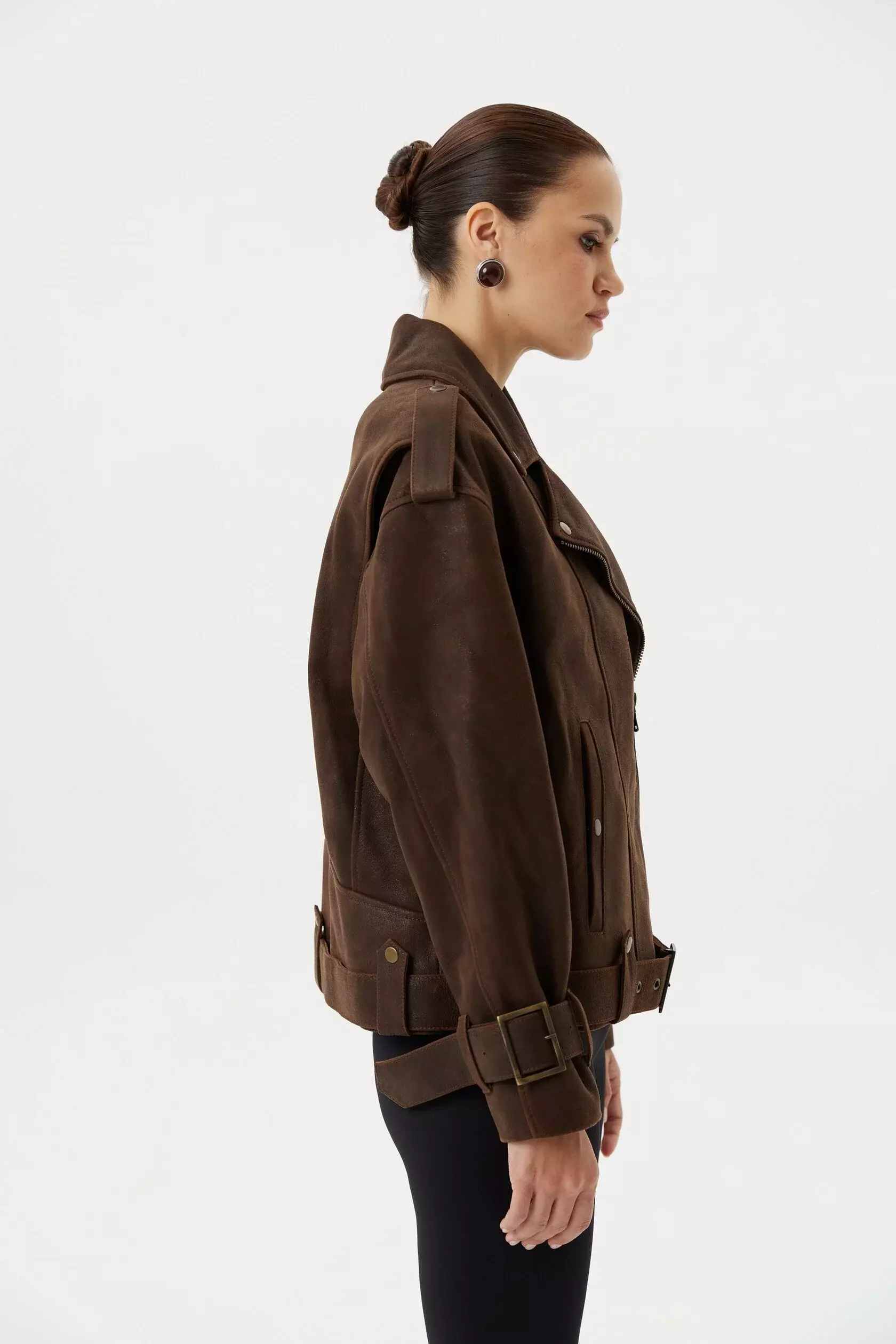 Косуха Oversize Vintage с ремешками, Коричневый