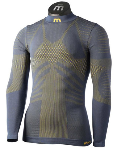 Премиальная Терморубашка Mico Extra Dry Skintech Grey-Yellow с воротом мужская