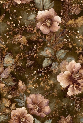 В ПУТИ, ЦВЕТЫ В ЗЕЛЕНОМ БАРХАТЕ - 100% хлопок