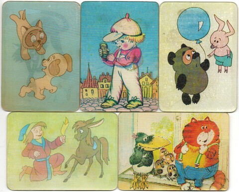 № 141 Набор из 5 переливных (стерео) Календариков . Мультфильмы СССР 1992 год.