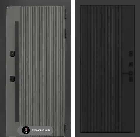 Уличная входная дверь с терморазрывом Термолаб 1 тепло Асфальт с патиной 29 Хомс Черный кварц