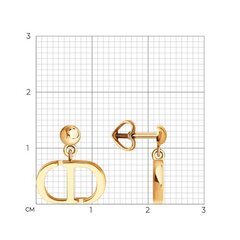 Серьги- пусеты из золота 585 пробы с подвесками логотипами CD
