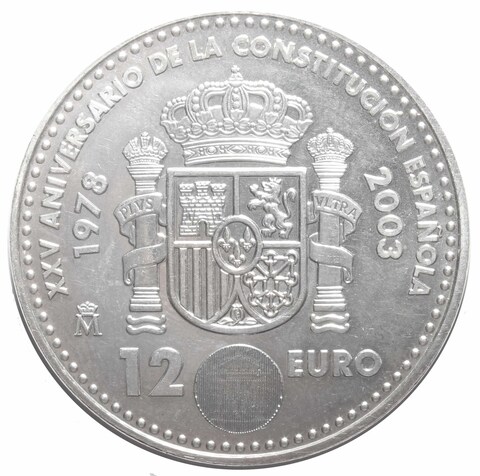 12 евро. 25 лет конституции. Испания. Серебро. 2003 г. AU