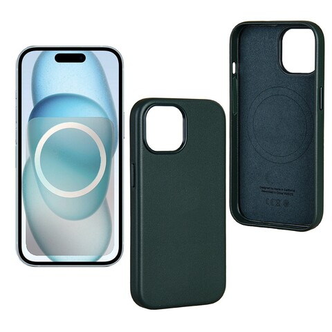 Чехол из натуральной кожи с магнитом (MagSafe) Leather Case Premium для iPhone 15 Plus (Зеленый)