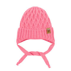 7090-118 Шапка вязаная на завязках Ромбики (роза)