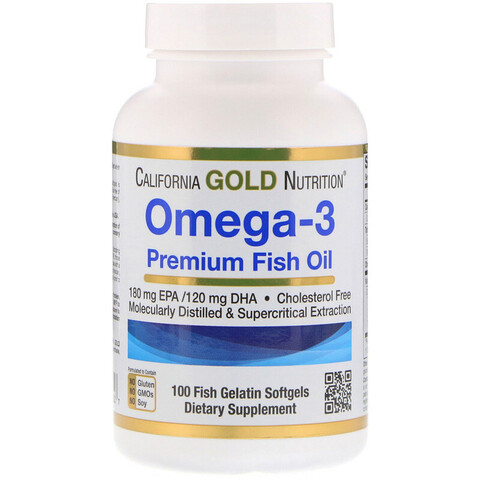 Рыбий жир Омега-3 премиум-класса, без ГМО, без глютена, 100 капсул из рыбьего желатина