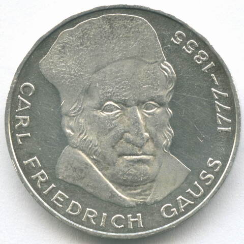 5 марок 1977 (J). Германия-ФРГ. 200 лет со дня рождения Карла Фридриха Гаусса. Серебро XF