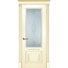 Купить Межкомнатная дверь эмаль Смальта 04 слоновая кость Ral 1013 патина золото остеклённая