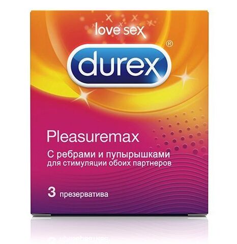 Рельефные презервативы с точками и рёбрами Durex Pleasuremax - 3 шт. - Durex Durex Pleasuremax №3