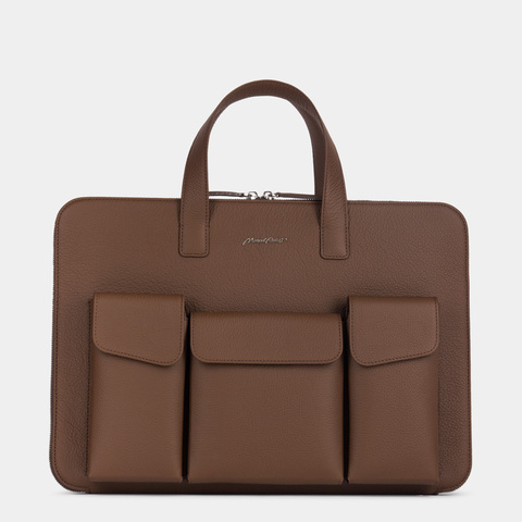 Сумка для MacBook Pro 16 - 17 с карманами из кожи теленка, цвета шоколад