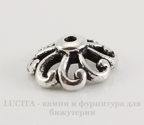 Шапочка для бусины TierraCast "Ажурная" (цвет-античное серебро) 12х4,5 мм