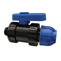 Кран шаровой компрессионный ПНД, DN 25, PN 16, наружная резьба -1/2, обжимной для ПЭ труб, 20-40гр., Кудиновский трубный завод