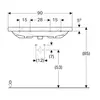Раковина Geberit Acanto с полкой, простое крепление: B=90см, T=48.2см, Отверстие под смеситель=По центру, Перелив=На виду, Белый