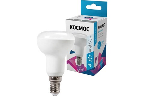 Лампа светодиодная Космос  Lksm_LED4wR39E1445 цоколь E14, рефлекторная R39, 4Вт = 40Вт, белый 4500K, световой поток 300лм, 220 вольт - купить в компании MAKtorg