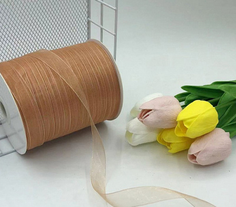 Лента органза на катушке (1,0см*457м), Золото, 1 шт.