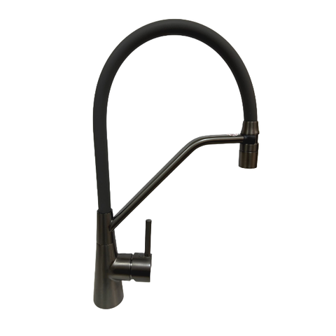 Смеситель для кухни с гибким изливом и магнитным держателем оружейная сталь