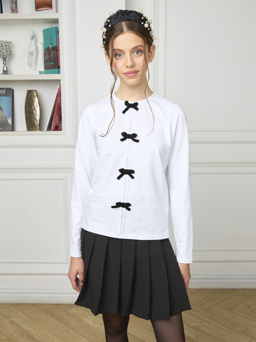 Блузка школьная для девочки с бантиками молочная