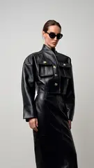Куртка кожаная с карманами шалевый воротник