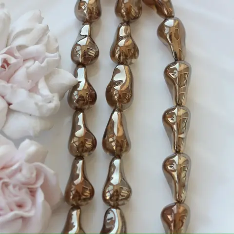 Бусины стеклянные, коричневый с зеркальным покрытием, фриформ 22*13 мм, 1 бусина, МК048