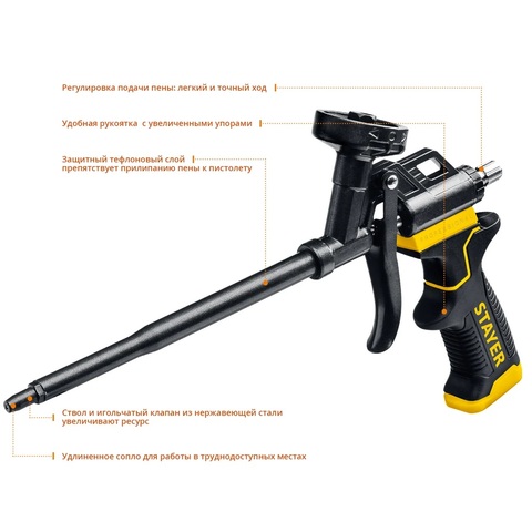 STAYER Black PRO, тефлоновый пистолет для монтажной пены, Professional (06862)