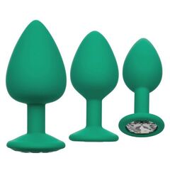 Набор из трёх зеленых анальных пробок с кристаллом Cheeky Gems - 