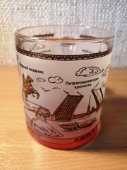 Кружка 300 мл стекло с видами Петербурга с ЦВЕТНЫМ ДНОМ.