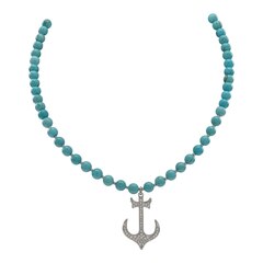 Чокер из Турквенита и подвески Якорь, silver