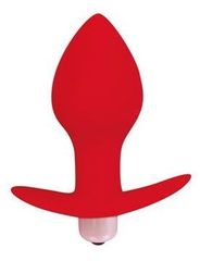 Красная коническая анальная вибровтулка с ограничителем - 8 см. - 