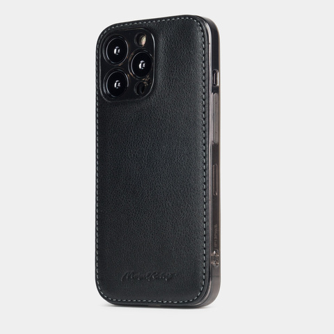 Чехол для iPhone 15 Pro из кожи теленка, черного цвета