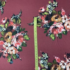Ткань  трикотаж джерси  цветы на бордовом 3183