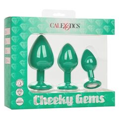 Набор из трёх зеленых анальных пробок с кристаллом Cheeky Gems - 