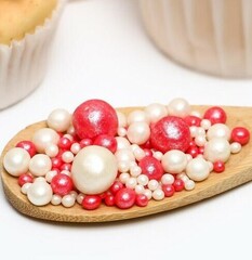 Шарики кранч красный/серебро 100 гр.