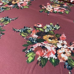 Ткань  трикотаж джерси  цветы на бордовом 3183