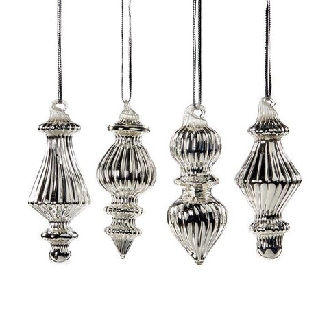 Украшения стеклянные на елку 4шт 8см Goodwill серебряные