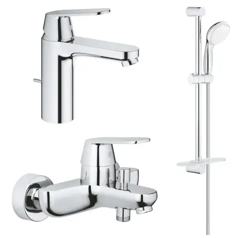 Grohe 1000179 Набор для душа Eurosmart Cosmo: Смеситель для рак (23325000), смеситель для ванны (32831000), Tempesta 100 II с полкой (27926001), хром