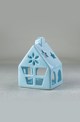 Керамический домик-подсвечник голубой, 10х13х9 см, Россия
