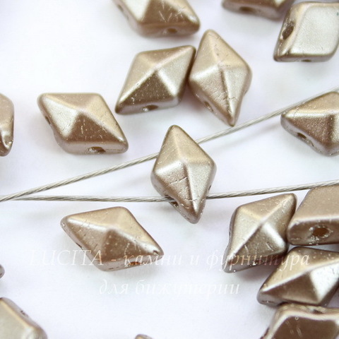 Бусина DiamonDuo Ромб с 2 отверстиями, 8х5 мм, пеламутрово-серебристо-бежевая