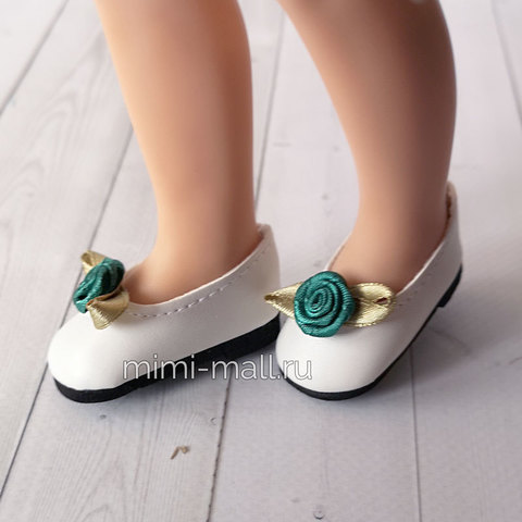Туфли для куклы Paola Reina 32 см белые с зеленым цветком 63202