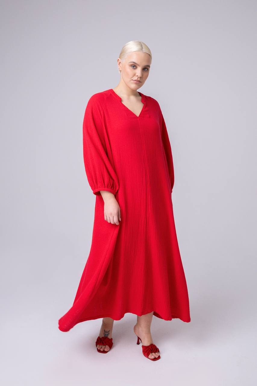 Платье-туника из муслина, красный