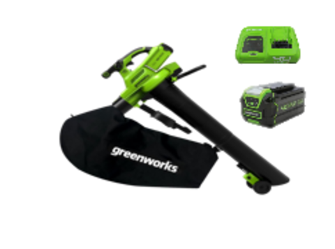 Аккумуляторный воздуходув пылесос Greenworks GD40BVK4, 2406907UB5A ,40v, АКБ 4 А·ч и быстрое ЗУ
