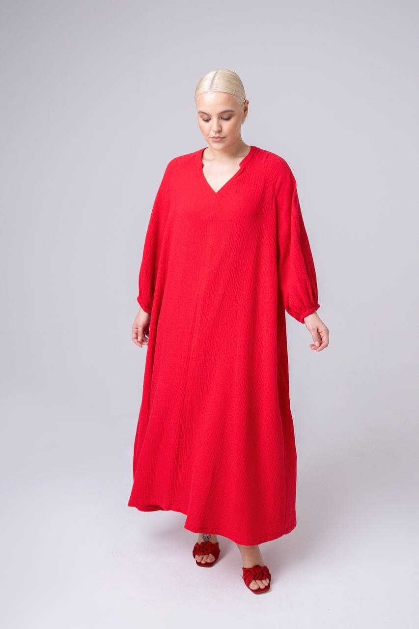 Платье-туника из муслина, красный