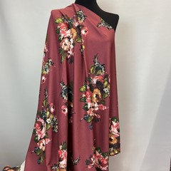 Ткань  трикотаж джерси  цветы на бордовом 3183
