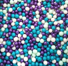 Шарики кранч 5мм. бирюза, изумруд, серебро, сиреневый 100 гр.