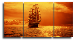 Модульная картина "Корабль, уплывающий в закат"
