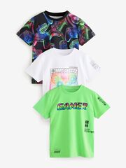 Футболка для мальчика Next E50-635, 3 шт., Черный, Белый, Ярко-зеленый