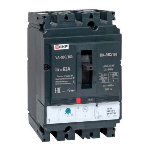 Выключатель автоматический в литом корпусе ВА-99C 160/63А 3P 35кА с термомагнитным расцепителем EKF